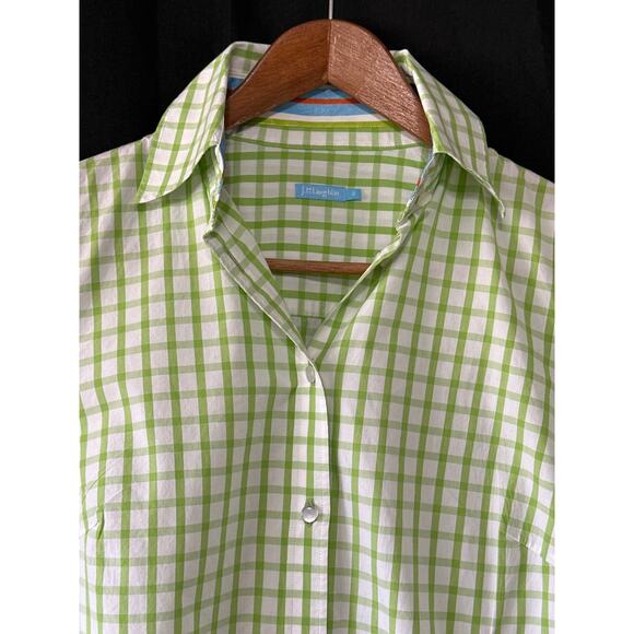 J.McLaughlin Checkered Button Up Shirt Sz 0 Pistachio Green Designer Luxury - Picture 5 of 13